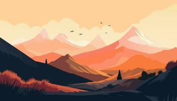 Flat minimalistic design. Panorama of a mountain landscape. Easy to change colors. vector