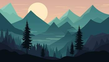 Flat minimalistic design. Panorama of a mountain landscape. Easy to change colors. vector