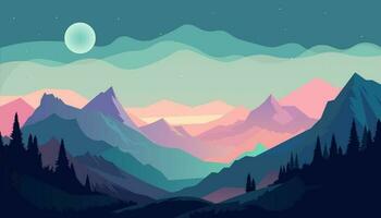 Flat minimalistic design. Panorama of a mountain landscape. Easy to change colors. vector