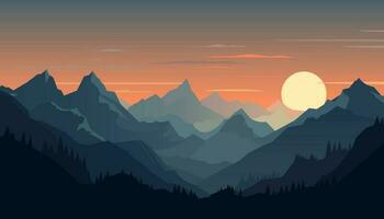 Flat minimalistic design. Panorama of a mountain landscape. Easy to change colors. vector