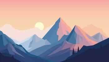 Flat minimalistic design. Panorama of a mountain landscape. Easy to change colors. vector