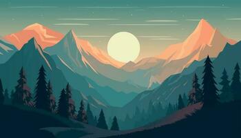 Flat minimalistic design. Panorama of a mountain landscape. Easy to change colors. vector