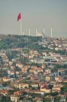 high angle view of Camlica Mosque and turkey flag photo