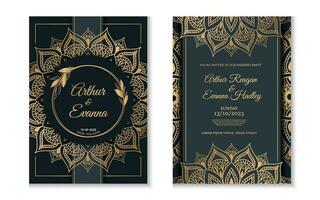 Luxury wedding invitation card with golden mandala ornament vector