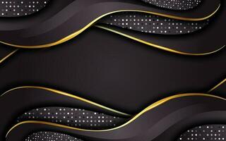 luxury background black dynamic overlapped layer with elegant glow golden effect and glitter vector