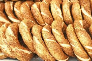 Turkish Bagel Simit on table photo