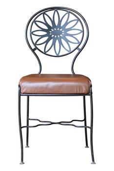 frente ver de negro metal silla con cuero asiento aislado en blanco antecedentes con recorte camino foto