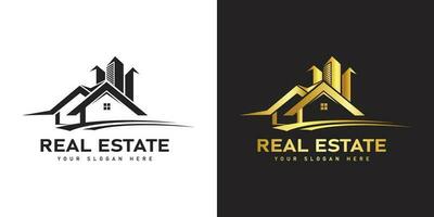 real inmuebles logo y casa logo diseño con dorado color. vector