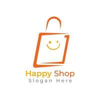 Happy shop e-commerce logo design concept vector illustration.