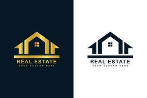 Abstract real estate logo template design with golden color. vector