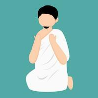 men wearing ihram clothes are praying vector