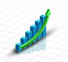 3D bar graph growth and up arrow vector