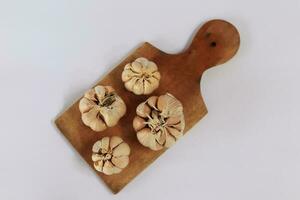 garlic on a white background photo