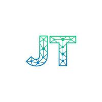 Abstract letter JT logo design with line dot connection for technology and digital business company. vector