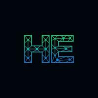 Abstract letter HE logo design with line dot connection for technology and digital business company. vector