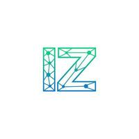 Abstract letter IZ logo design with line dot connection for technology and digital business company. vector