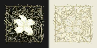 White Blooms Adorned with Golden Leafy Engravings vector