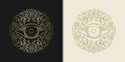 encantador ojos un floral línea Arte deleite vector