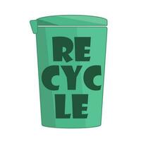 Minimalistic vector illustration of a green recycle bin with lettering Recycle