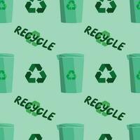 Vector seamless pattern with recycle bins on light green. Wallpaper, background, paper or textile print