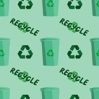 Vector seamless pattern with recycle bins on light green. Wallpaper, background, paper or textile print