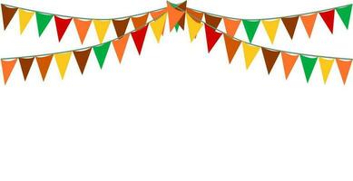 Bunting Triangles Flags Thank Giving, Fall Theme Banner on White Background. For the party, Fall, Autumn, Harvesting, and Orange concepts. Orange, white, brown, green, yellow, and red colors. vector