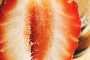 strawberry cut in half. strawberry core. background of half a strawberry photo