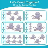 Lets count together worksheet. Educational printable math worksheet. Math game for children. Vector illustration.