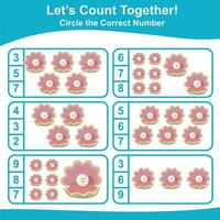 Lets count together worksheet. Educational printable math worksheet. Math game for children. Vector illustration.