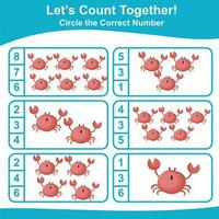 Lets count together worksheet. Educational printable math worksheet. Math game for children. Vector illustration.