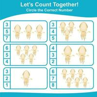 Lets count together worksheet. Educational printable math worksheet. Math game for children. Vector illustration.