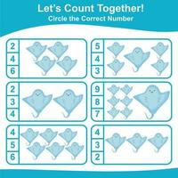 Lets count together worksheet. Educational printable math worksheet. Math game for children. Vector illustration.