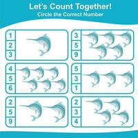 Lets count together worksheet. Educational printable math worksheet. Math game for children. Vector illustration.