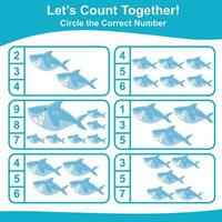 Lets count together worksheet. Educational printable math worksheet. Math game for children. Vector illustration.