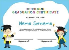 Cute diploma certificate template for preschool, kindergarten or primary school student. Vector file.