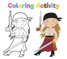 Educational printable coloring worksheet. Coloring pirate illustration. Coloring activity for children. Vector outline for coloring page.