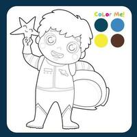 Educational printable coloring worksheet a cute astronaut boy with blue spacesuit holding a star. Coloring activity for children. Coloring page. Vector file.