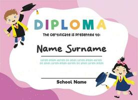 Cute diploma certificate template for preschool, kindergarten or primary school student. Vector file.