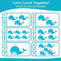 Lets count together worksheet. Educational printable math worksheet. Math game for children. Vector illustration.