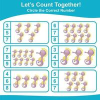 Lets count together worksheet. Educational printable math worksheet. Math game for children. Vector illustration.