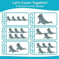 Lets count together worksheet. Educational printable math worksheet. Math game for children. Vector illustration.