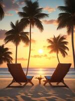 Photo a beach scene with a beach and palm trees hello summer,