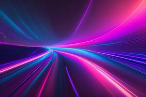 resumen futurista antecedentes con rosado azul brillante neón Moviente alto velocidad ola líneas y bokeh luces datos transferir concepto, ai generado foto
