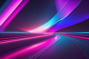 resumen futurista antecedentes con rosado azul brillante neón Moviente alto velocidad ola líneas y bokeh luces datos transferir concepto, ai generado foto