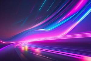 resumen futurista antecedentes con rosado azul brillante neón Moviente alto velocidad ola líneas y bokeh luces datos transferir concepto, ai generado foto