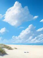 Photo a beach scene with a beach and palm trees hello summer,
