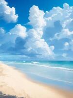 Photo a beach scene with a beach and palm trees hello summer,
