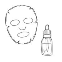 face sheet mask and serum doodle icon, vector illustration. skin care concept