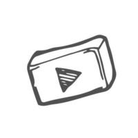 Doodle play button web icon. Vector illustration. Music, sound, video pictogram.