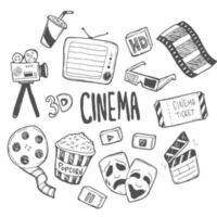 Set of movie doodle isolated on white background vector